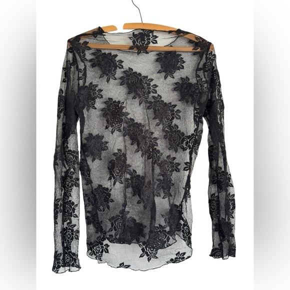 Karen Kane Tops - Lace Mesh Lettuce Hem Long Sleeve Top Size Medium Whimsygoth Chic